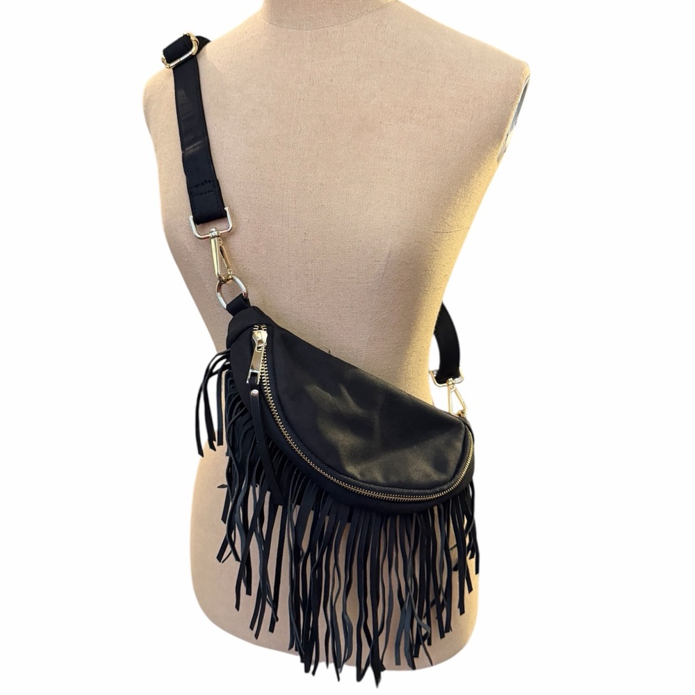 Thomas and Lee Company Black Fringe Bum Sling Bag